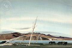Mules and Mono Lake, 1933, California watercolor painting by Millard Sheets. HD giclee art prints for sale at CaliforniaWatercolor.com - original California paintings, & premium giclee prints for sale