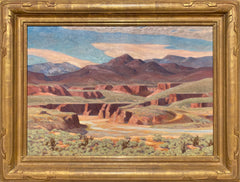 Desert Plateaus by Oscar Galgiani. An original oil painting. The original work of art is an oil on board, it's in great condition and is adorned in a hand carved gold leaf frame. California Watercolor, CaliforniaWatercolor.com