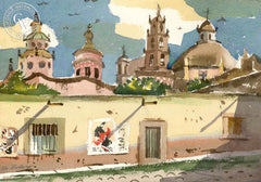 Seminary at San Miguel, c. 1930's, California art by Alvin Beller. HD giclee art prints for sale at CaliforniaWatercolor.com - original California paintings, & premium giclee prints for sale