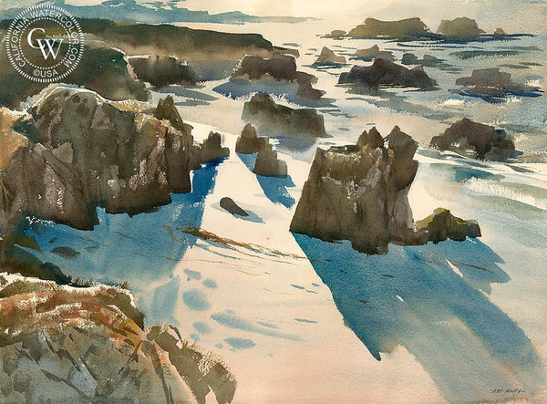 Carmel in the Evening, California art by Art Riley. HD giclee art prints for sale at CaliforniaWatercolor.com - original California paintings, & premium giclee prints for sale