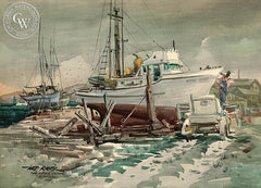 The Flying Cloud, Monterey, 1954, California art by Art Riley. HD giclee art prints for sale at CaliforniaWatercolor.com - original California paintings, & premium giclee prints for sale