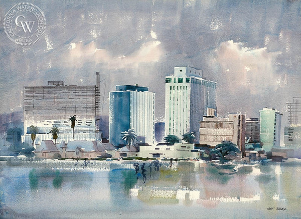 Linde Plaza, California art by Art Riley. HD giclee art prints for sale at CaliforniaWatercolor.com - original California paintings, & premium giclee prints for sale