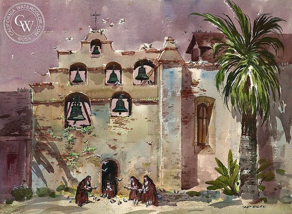 Mission Bells, California art by Art Riley. HD giclee art prints for sale at CaliforniaWatercolor.com - original California paintings, & premium giclee prints for sale