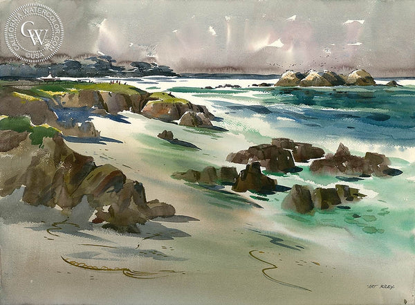 Pebble Beach Morning, California art by Art Riley. HD giclee art prints for sale at CaliforniaWatercolor.com - original California paintings, & premium giclee prints for sale
