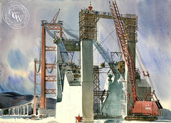 The Crane (Vincent Thomas Bridge), California art by Art Riley. HD giclee art prints for sale at CaliforniaWatercolor.com - original California paintings, & premium giclee prints for sale