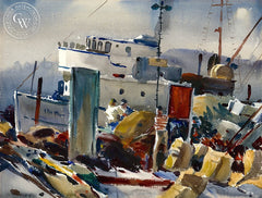 Loading Stores, San Pedro, CA, 1959, California art by Arthur Beaumont. HD giclee art prints for sale at CaliforniaWatercolor.com - original California paintings, & premium giclee prints for sale