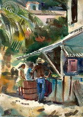 Working at the Shop, California art by Barse Miller. HD giclee art prints for sale at CaliforniaWatercolor.com - original California paintings, & premium giclee prints for sale