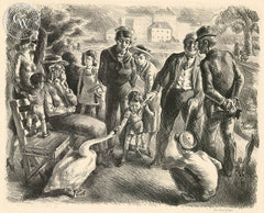 Feeding the Swan, 1940, California art by Ben Messick. HD giclee art prints for sale at CaliforniaWatercolor.com - original California paintings, & premium giclee prints for sale