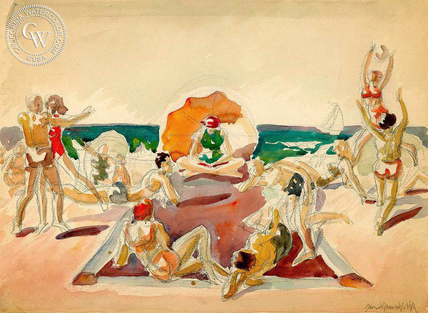 Santa Monica Beach, California art by Ben Messick. HD giclee art prints for sale at CaliforniaWatercolor.com - original California paintings, & premium giclee prints for sale