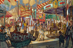 Midway Carnival, California art by Carl Westdahl Heilborn. HD giclee art prints for sale at CaliforniaWatercolor.com - original California paintings, & premium giclee prints for sale