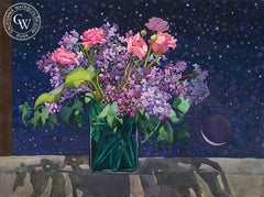 Twilight Lilacs, 1989, California art by Carolyn Lord. HD giclee art prints for sale at CaliforniaWatercolor.com - original California paintings, & premium giclee prints for sale