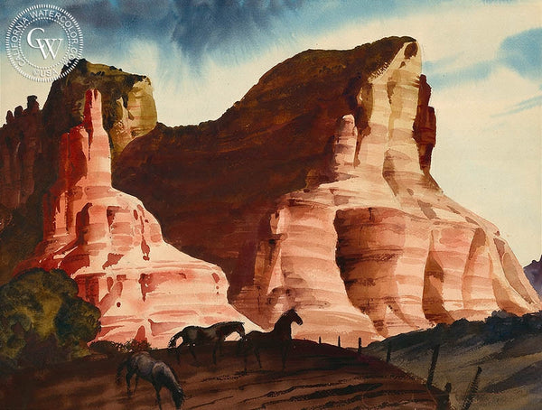 Horses in the Desert, California art by Charles Payzant. HD giclee art prints for sale at CaliforniaWatercolor.com - original California paintings, & premium giclee prints for sale