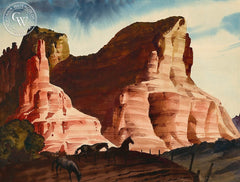 Horses in the Desert, California art by Charles Payzant. HD giclee art prints for sale at CaliforniaWatercolor.com - original California paintings, & premium giclee prints for sale