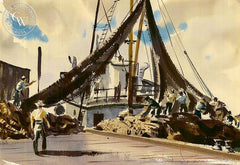 Fisherman at Net, 1948, California art by Charles Payzant. HD giclee art prints for sale at CaliforniaWatercolor.com - original California paintings, & premium giclee prints for sale