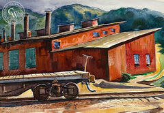 Railyardl, 1959, California art by Charles Surendorf. HD giclee art prints for sale at CaliforniaWatercolor.com - original California paintings, & premium giclee prints for sale