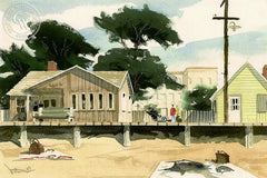 Boardwalk at Laguna, 1957, California art by Crandall Norton. HD giclee art prints for sale at CaliforniaWatercolor.com - original California paintings, & premium giclee prints for sale