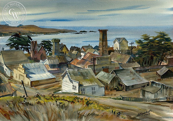 Mendocino, 1959, California art by Daniel Mendelowitz. HD giclee art prints for sale at CaliforniaWatercolor.com - original California paintings, & premium giclee prints for sale