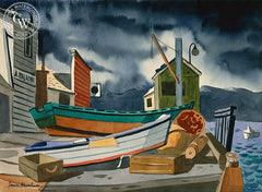 Santa Cruz Pier, 1953, California art by Darwin Musselman. HD giclee art prints for sale at CaliforniaWatercolor.com - original California paintings, & premium giclee prints for sale