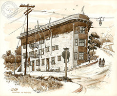 Downtown Los Angeles, c. 1940's, California art by David Blower. HD giclee art prints for sale at CaliforniaWatercolor.com - original California paintings, & premium giclee prints for sale