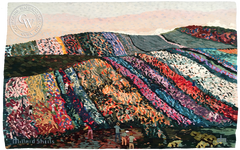 A Tapestry of a painting by Millard Sheets called Flower Fields