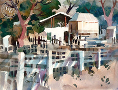 Don O'Neill - Fences and Barn on Orange Street - California art - Californiawatercolor.com