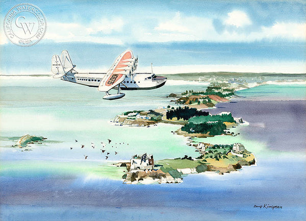 Pan Am Clipper Over Bermuda, California art by Dong Kingman. HD giclee art prints for sale at CaliforniaWatercolor.com - original California paintings, & premium giclee prints for sale