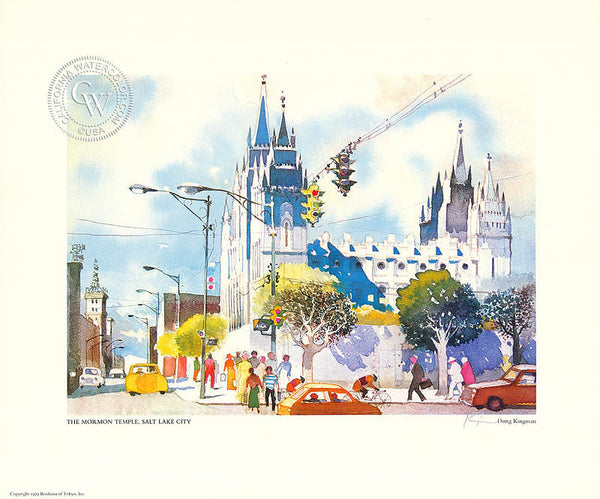 The Mormon Temple, Salt Lake City, a limited edition lithograph by Dong Kingman. HD giclee art prints for sale at CaliforniaWatercolor.com - original California paintings, & premium giclee prints for sale