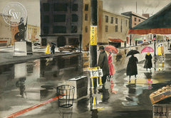 Bus Stop, California art by Dorner T. Schueler. HD giclee art prints for sale at CaliforniaWatercolor.com - original California paintings, & premium giclee prints for sale
