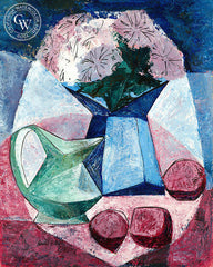 Still Life Abstract in Pink and Blue, art by Duval Eliot, California artist, Californiawatercolor.com
