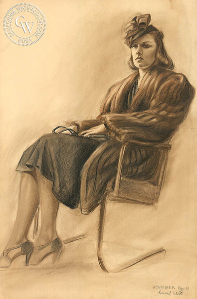 Waiting at the Station, 1938, art by Duval Eliot, California artist, Californiawatercolor.com