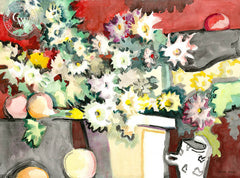 Dwight Strong - Daises and Apples, California artist. Original watercolor art for sale, giclee art print for sale - californiawatercolor.com