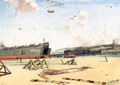 Beach Head Established, 1944, California art by Edmond James Fitzgerald. HD giclee art prints for sale at CaliforniaWatercolor.com - original California paintings, & premium giclee prints for sale