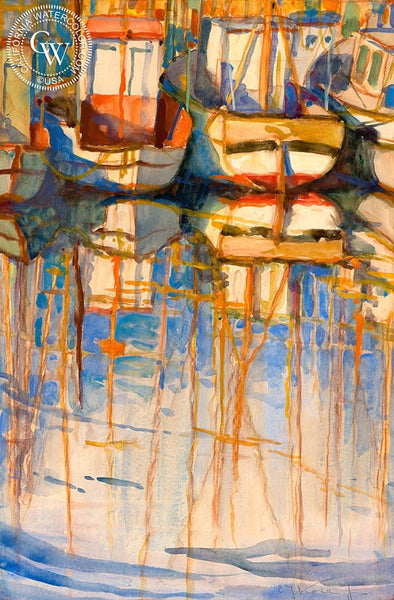 Boat Haven, 1932, California art by Emil Kosa Jr.. HD giclee art prints for sale at CaliforniaWatercolor.com - original California paintings, & premium giclee prints for sale