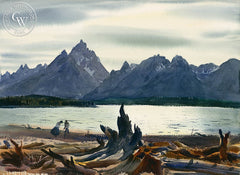 Mountain Lake, c. 1930's, California art by Emil Kosa Jr.. HD giclee art prints for sale at CaliforniaWatercolor.com - original California paintings, & premium giclee prints for sale