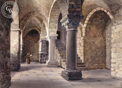 The Abbey at Mont San Michel, Normandy, France, California art by Frank LaLumia. HD giclee art prints for sale at CaliforniaWatercolor.com - original California paintings, & premium giclee prints for sale