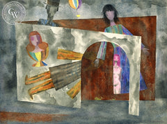 Girl Behind Arch, California art by Franz Bergmann. HD giclee art prints for sale at CaliforniaWatercolor.com - original California paintings, & premium giclee prints for sale