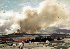 Frederic Whitaker - Grazing Sheep, California art, original California watercolor art for sale - CaliforniaWatercolor.com