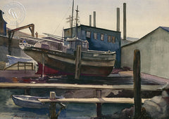 Fish Harbor, San Francisco, 1938, California art by Frederick Penney. HD giclee art prints for sale at CaliforniaWatercolor.com - original California paintings, & premium giclee prints for sale