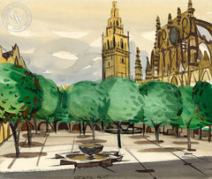 Court of the Oranges, Seville, California art by George Post. HD giclee art prints for sale at CaliforniaWatercolor.com - original California paintings, & premium giclee prints for sale