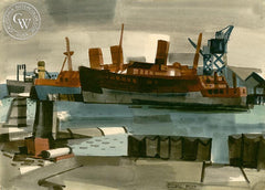 Ships Under Repair, California art by George Post. HD giclee art prints for sale at CaliforniaWatercolor.com - original California paintings, & premium giclee prints for sale