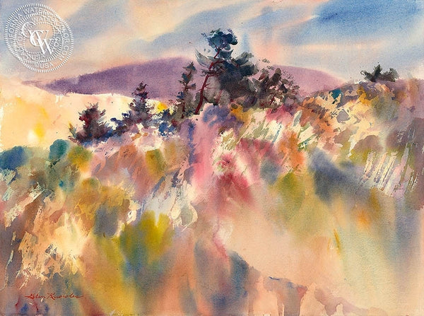 Flickering Light at the Crest, California art by Glen Knowles. HD giclee art prints for sale at CaliforniaWatercolor.com - original California paintings, & premium giclee prints for sale