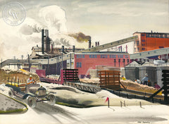 Industrial Scene, c. 1930s, California art by Hardie Gramatky. HD giclee art prints for sale at CaliforniaWatercolor.com - original California paintings, & premium giclee prints for sale