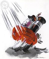 Little Toot Blasted Out of the Water, 1939, California art by Hardie Gramatky. HD giclee art prints for sale at CaliforniaWatercolor.com - original California paintings, & premium giclee prints for sale