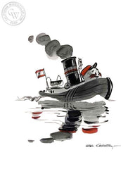 Little Toot's Brave, Bustling Work, 1939, California art by Hardie Gramatky. HD giclee art prints for sale at CaliforniaWatercolor.com - original California paintings, & premium giclee prints for sale