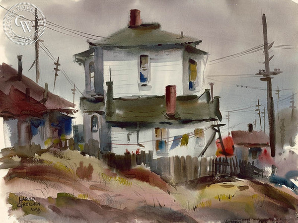 Hanging Out to Dry, California art by Harold Gretzner. HD giclee art prints for sale at CaliforniaWatercolor.com - original California paintings, & premium giclee prints for sale