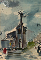 Angels Flight, Los Angeles, c. 1950, California art by Helen Edell Sloan. HD giclee art prints for sale at CaliforniaWatercolor.com - original California paintings, & premium giclee prints for sale