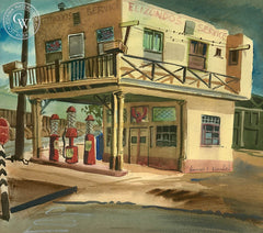 Elizondo's Gas Station, California art by Herbert L. Kornfeld. HD giclee art prints for sale at CaliforniaWatercolor.com - original California paintings, & premium giclee prints for sale