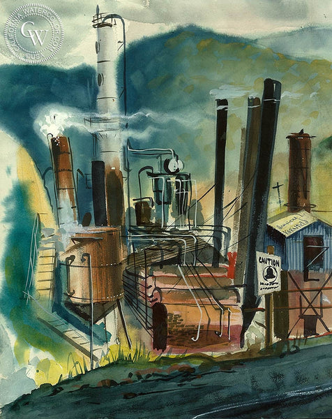 Newhall, CA, California art by Herbert L. Kornfeld. HD giclee art prints for sale at CaliforniaWatercolor.com - original California paintings, & premium giclee prints for sale