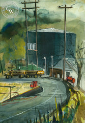 Newhall Refinery, California art by Herbert L. Kornfeld. HD giclee art prints for sale at CaliforniaWatercolor.com - original California paintings, & premium giclee prints for sale