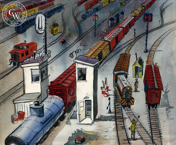 Trains, California art by Herbert L. Kornfeld. HD giclee art prints for sale at CaliforniaWatercolor.com - original California paintings, & premium giclee prints for sale